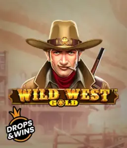  Encounter the rugged sheriff of "Wild West Gold," a thrilling slot game by Pragmatic Play. The image shows a stern-faced sheriff with a golden star badge, set against a sun-baked Old West town backdrop. The game's title is boldly featured in a classic font, complementing the Wild West adventure theme. 